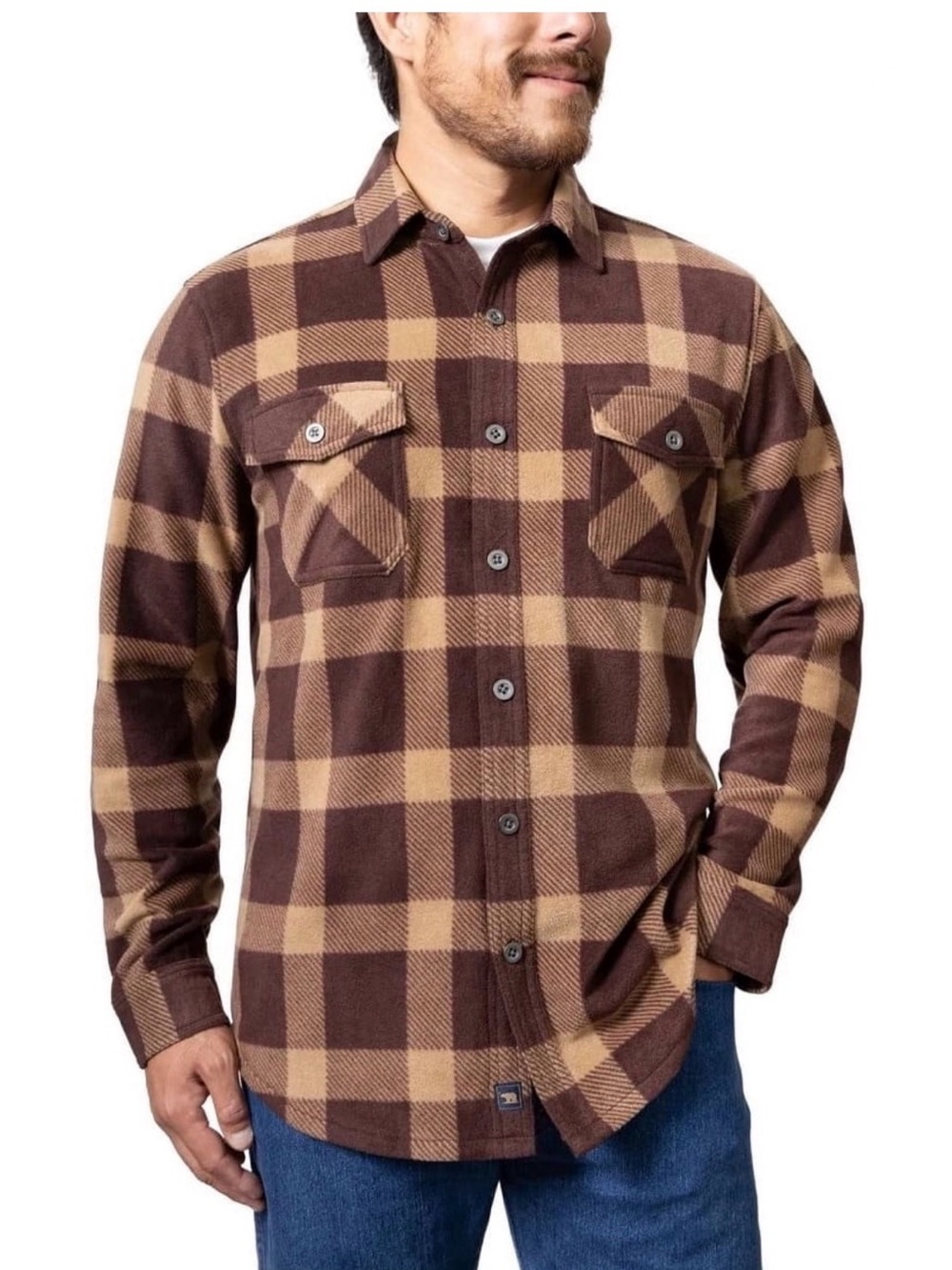Casual Brown & Tan Plaid Flannel Button-Down Shirt